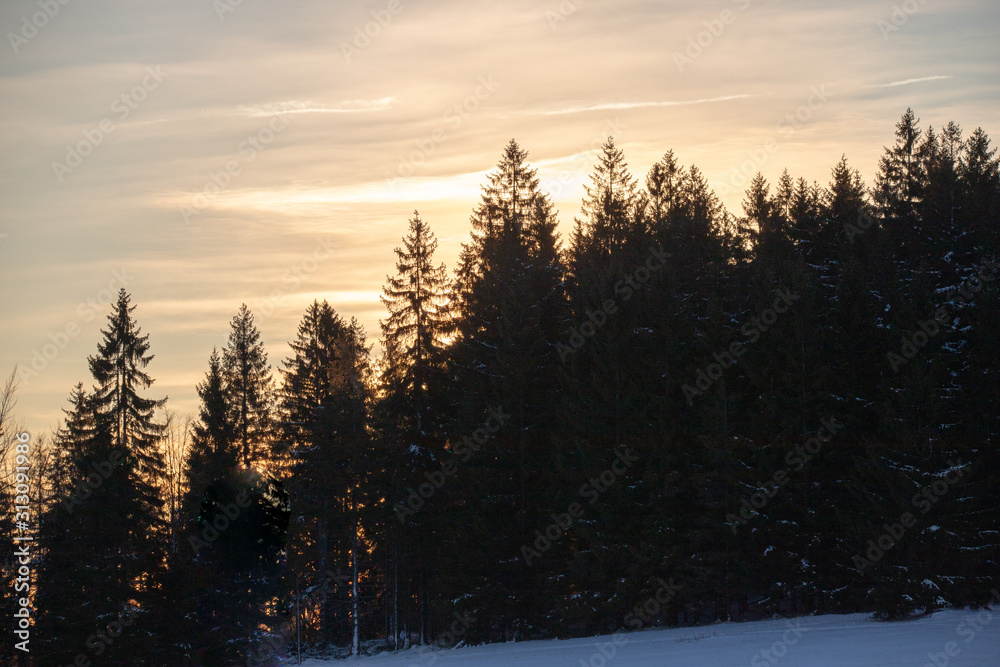 Dawn on the frozen mountains, Jizera Mountains