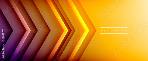 Arrow lines, technology digital template with shadows and lights on gradient background. Trendy simple fluid color gradient abstract background with dynamic straight shadow lines effect