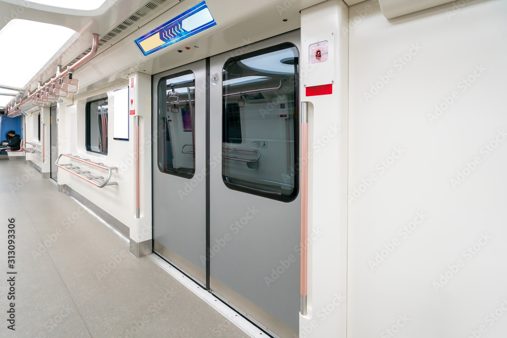 The empty interior of the subway car The empty interior of the subway car