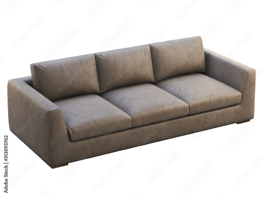 Obraz premium Chalet brown leather upholstery sofa. 3d render.