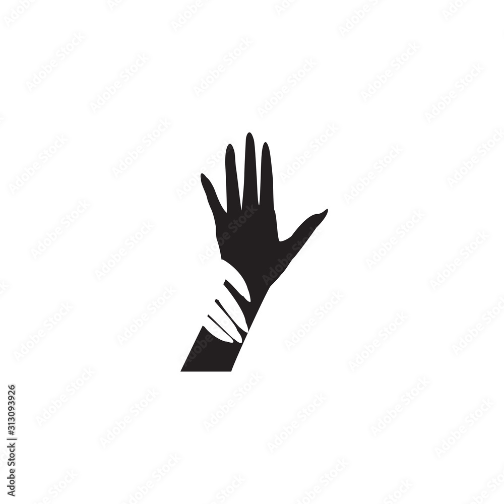 Simple modern negative space logo design of holding hand for your human care idea . Simple modern negative space logo design of holding hand for your human care idea .