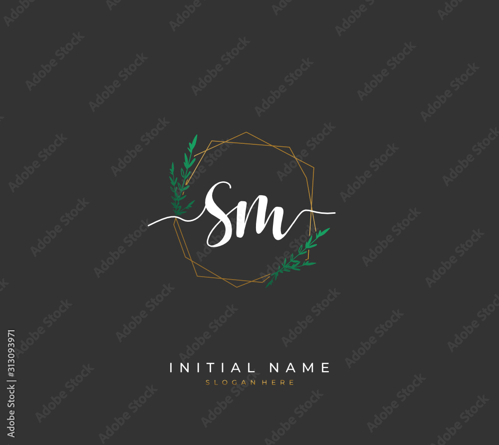 Handwritten letter S M SM for identity and logo. Vector logo template with handwriting and signature style.