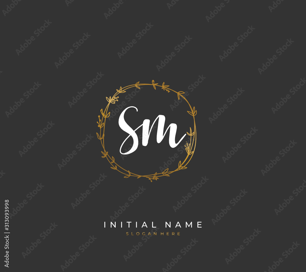 Handwritten letter S M SM for identity and logo. Vector logo template with handwriting and signature style.