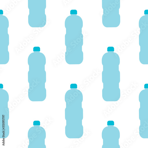Seamless pattern with blue plastic bottles on white background. Simple flat design.Vector illustration