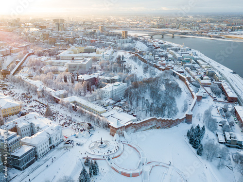 View of the Nizhny Novgorod Kremlin and Chkalov stairs in winter photo