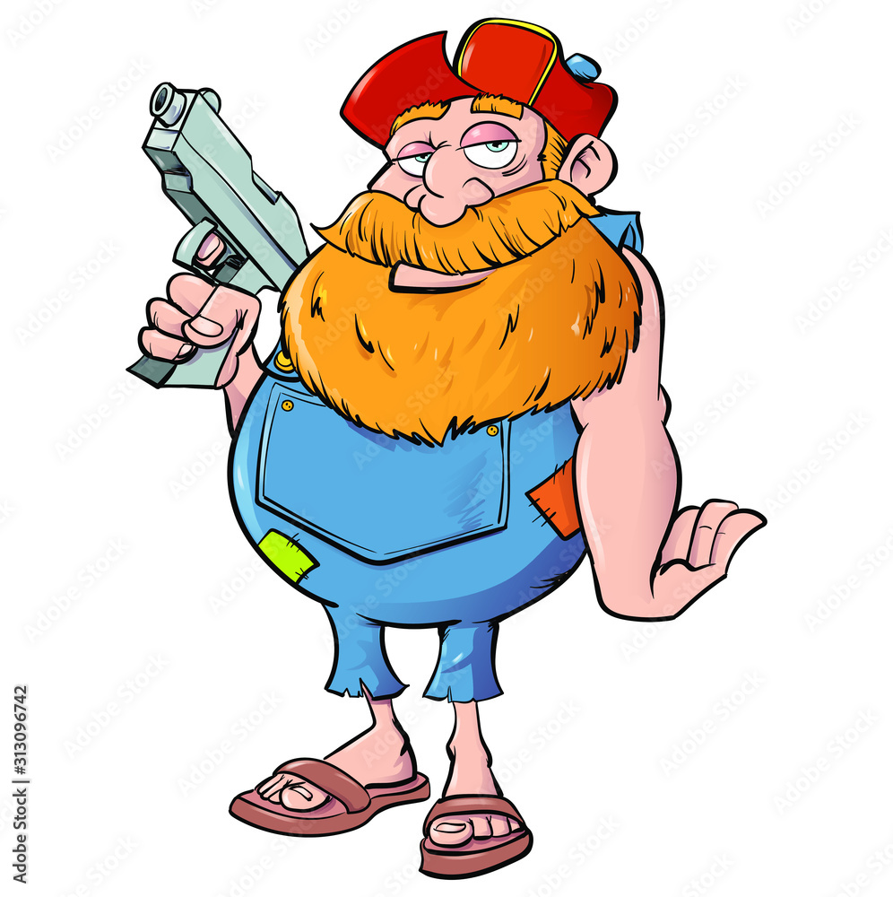 Cartoon redneck with a handgun Stock Vector Adobe Stock