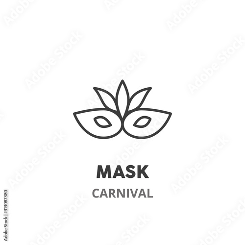 Mask thin line icon. Brazilian carnival symbol, vector illustration, isolated on white background. .