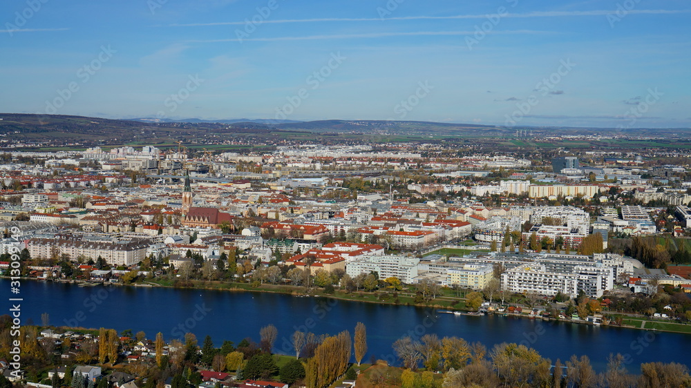 Panoramic aerial view of the Vienna city, Austria, Europe.