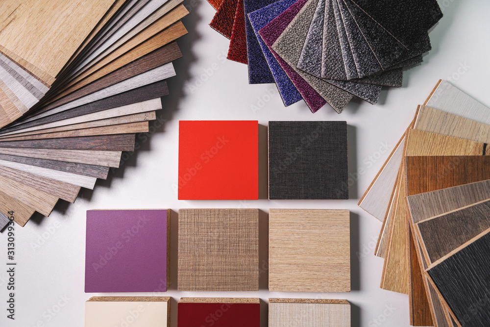 variety of furniture and flooring material design samples - obrazy, fototapety, plakaty 