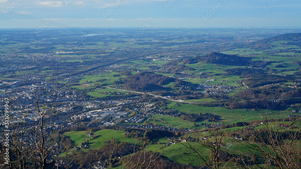 Aerial panorama of Salzburg from the top of Untersberg mountain in Austria. Aerial panorama of Salzburg from the top of Untersberg mountain in Austria.