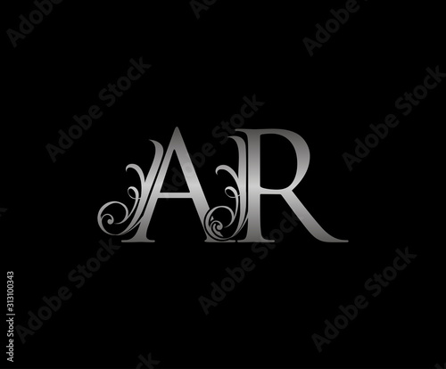 Classy letter A, R and AR  Vintage Silver Floral Logo Icon.