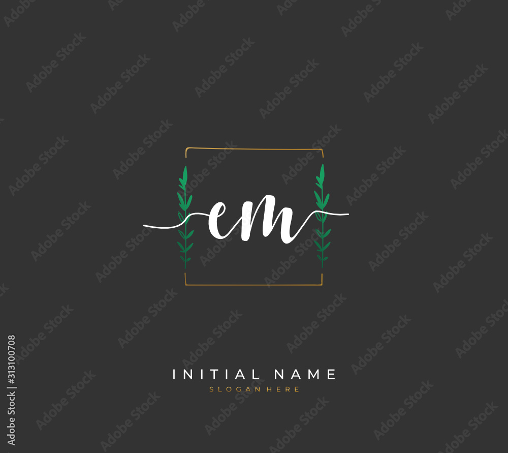 Fototapeta premium Handwritten letter E M EM for identity and logo. Vector logo template with handwriting and signature style.