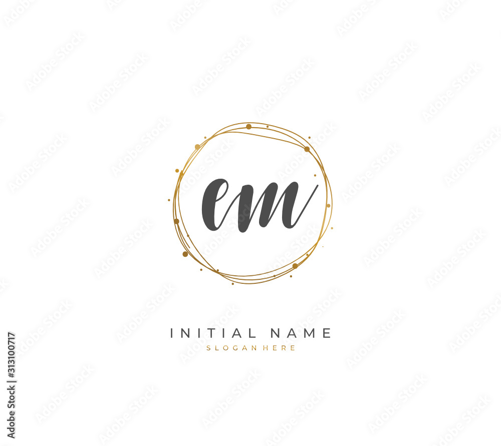 Handwritten letter E M EM for identity and logo. Vector logo template with handwriting and signature style.