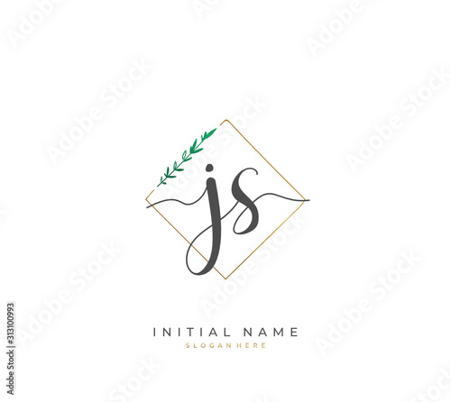 Handwritten letter J S JS for identity and logo. Vector logo template with handwriting and signature style.