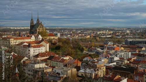 Aerial panorama of Brno city and Cathedral of St. Peter and Paul, Czech Republic, Europe.