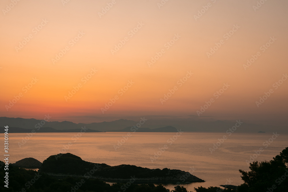 spectacular view to the rocky Adriatic Sea coast at dawn