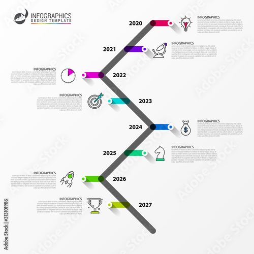 Infographic design template. Timeline concept with 8 steps