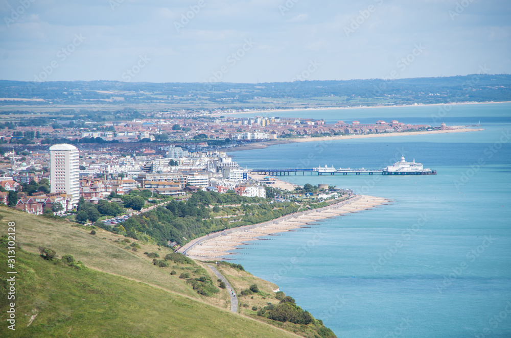 Panoramic view of Eastbourne from beach head 