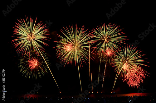 Fireworks on the beach at Patthaya Thailand.