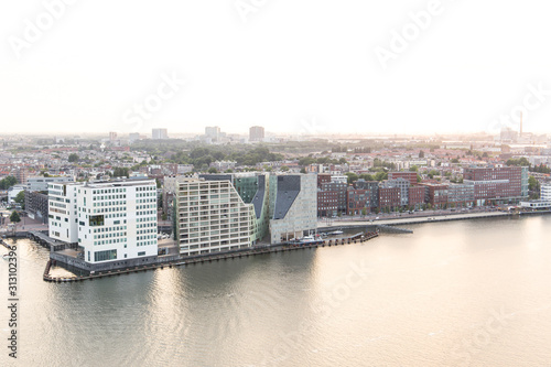 Photography Aeriel view of the river Ij in Amsterdam before sunset