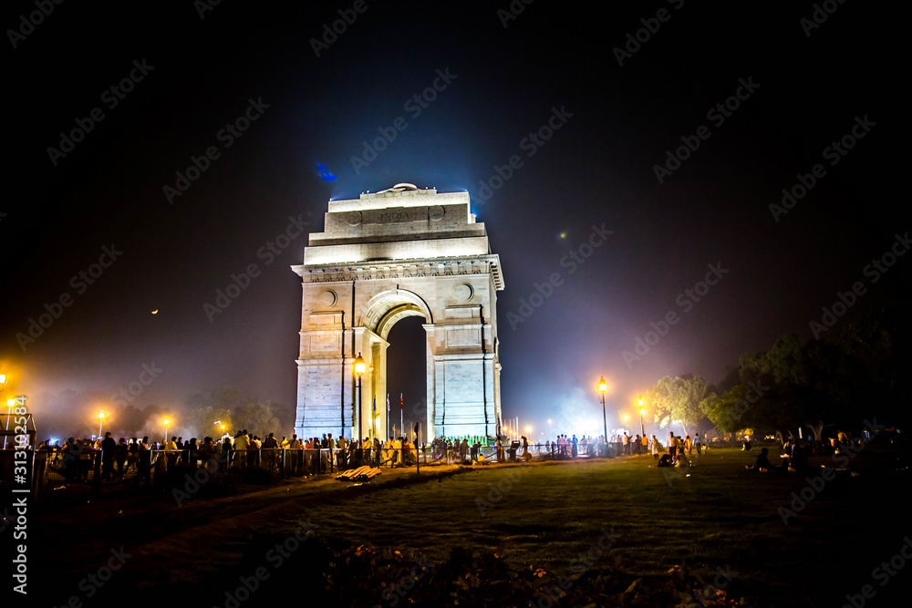 India Gate in night  in New Delhi, India