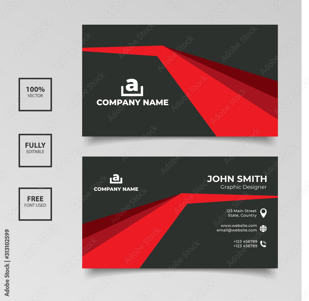 Red and black business card elegance template design