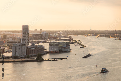 Photography Aeriel view of the river Ij in Amsterdam before sunset