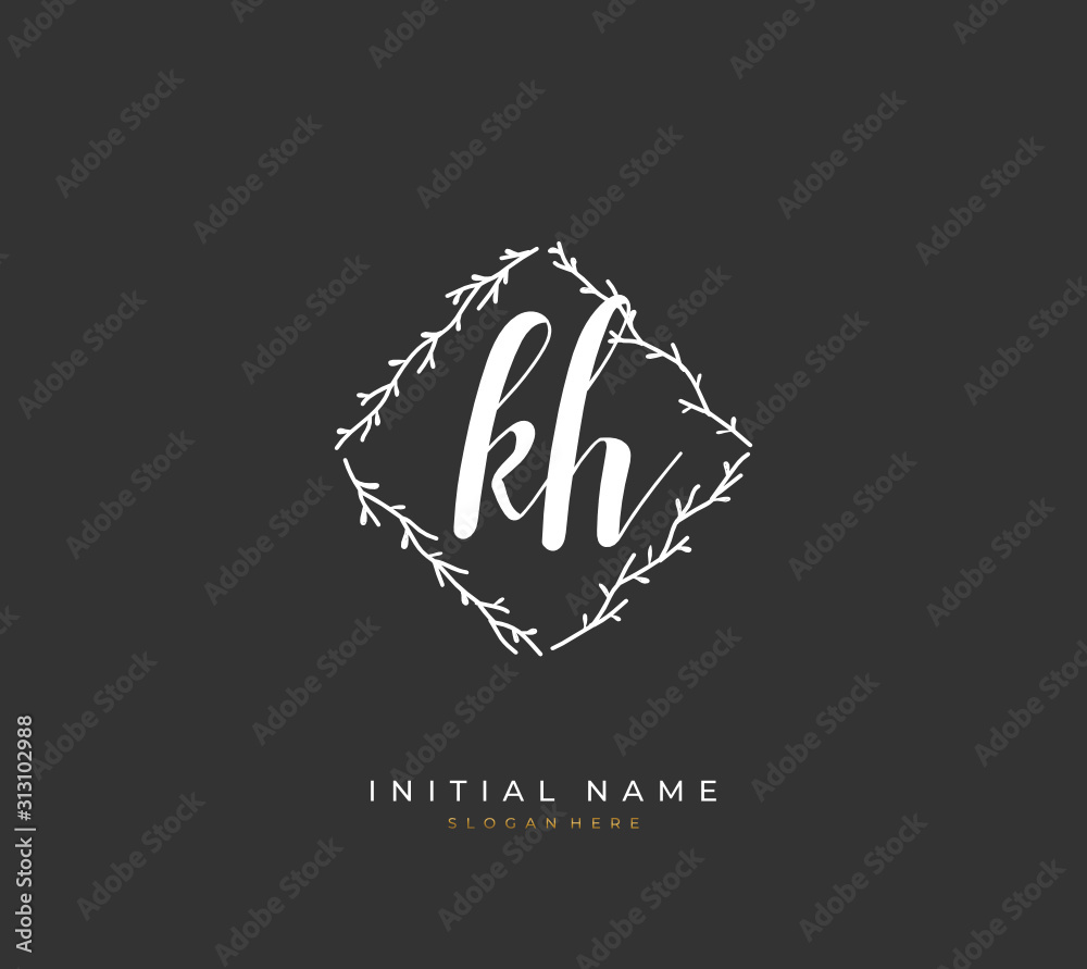 Handwritten letter K H KH for identity and logo. Vector logo template with handwriting and signature style. Handwritten letter K H KH for identity and logo. Vector logo template with handwriting and signature style.