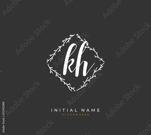 Handwritten letter K H KH for identity and logo. Vector logo template with handwriting and signature style.