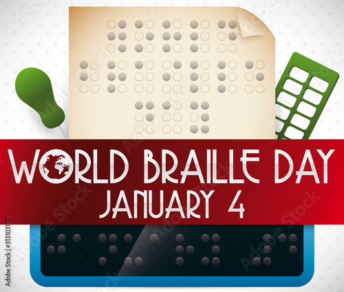 Analog and Digital Elements to Write Braille and Celebrate its Day, Vector Illustration