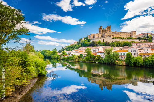 Orb River And Cathedral In Beziers  France
