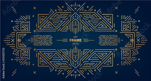 Vector set of art deco frames, edges, abstract geometric design templates for luxury products. Linear ornament compositions, vintage. Use for packaging, branding, decoration