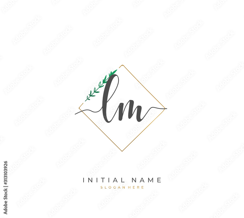 Handwritten letter L M LM for identity and logo. Vector logo template with handwriting and signature style.