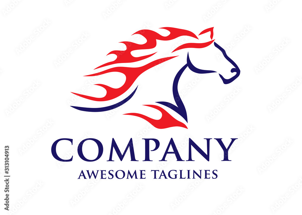 Obraz premium Horse with Fire logo concept vector template,Fast Speed Horse Logo Design Vector