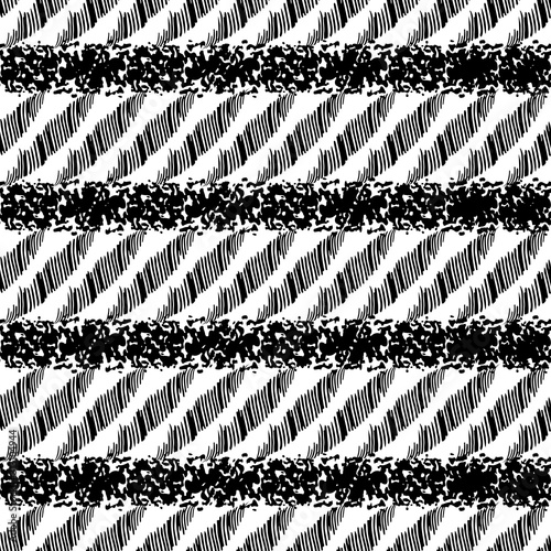 vector black askew stroke lines and grunge painting brush seamless pattern on white