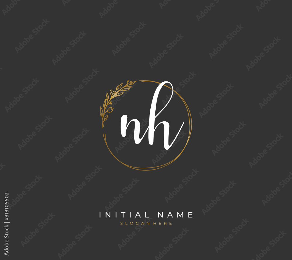 Handwritten letter N H NH for identity and logo. Vector logo template with handwriting and signature style.