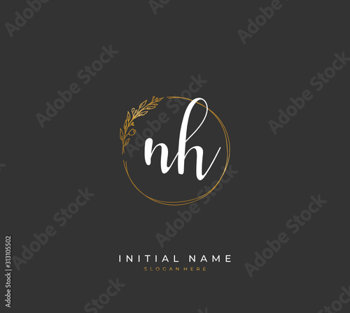 Handwritten letter N H NH for identity and logo. Vector logo template with handwriting and signature style.