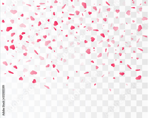 Heart confetti falling down isolated. Valentines day concept. Heart shapes vector illustration