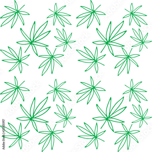 Doodle black cannabis leaf seamless pattern isolated. Marijuana, cannabis graphics. Outline kids hand drawing art line. Sketch vector stock illustration