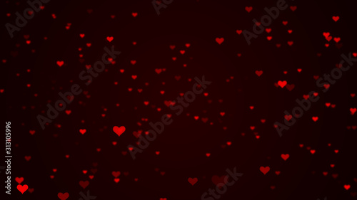 Valentine day pattern. Heart scatter flying on dark background. Romantic mood symbols. 3D illustration