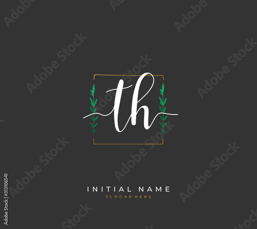 Handwritten letter T H TH for identity and logo. Vector logo template with handwriting and signature style.
