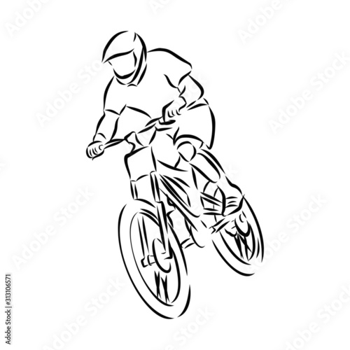 sketch of a biker, mountain bike 