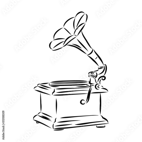 gramophone with music notes