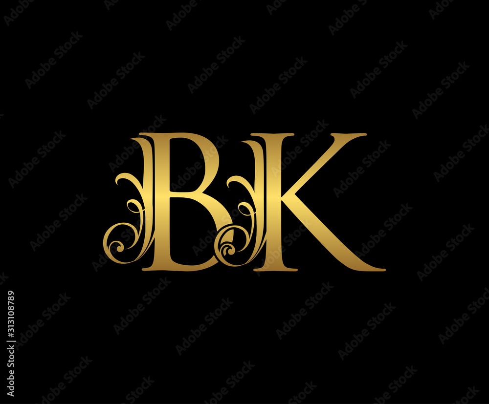 Golden B, K and BK Letter Classy Floral Logo Icon, Elegant Design. Golden B, K and BK Letter Classy Floral Logo Icon, Elegant Design.
