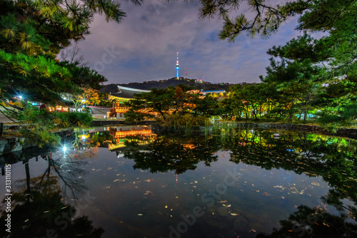 view of namsan mountain at night in seoul city south korea