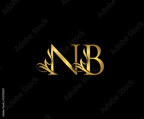 Golden N, B and NB Luxury Logo Icon, Classy Letter Logo Design.