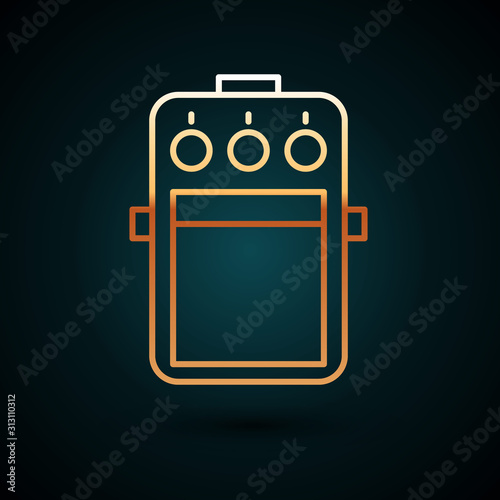 Gold line Guitar pedal icon isolated on dark blue background. Musical equipment. Vector Illustration