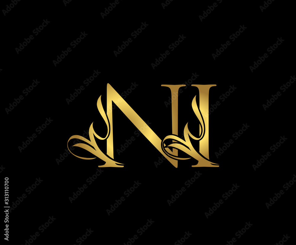 Golden N, I and NI Luxury Logo Icon, Classy Letter Logo Design. Golden N, I and NI Luxury Logo Icon, Classy Letter Logo Design.