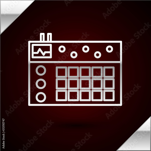 Silver line Drum machine icon isolated on dark red background. Musical equipment. Vector Illustration