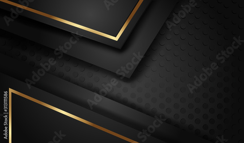 Elegant and futuristic abstract line gold on dots black background